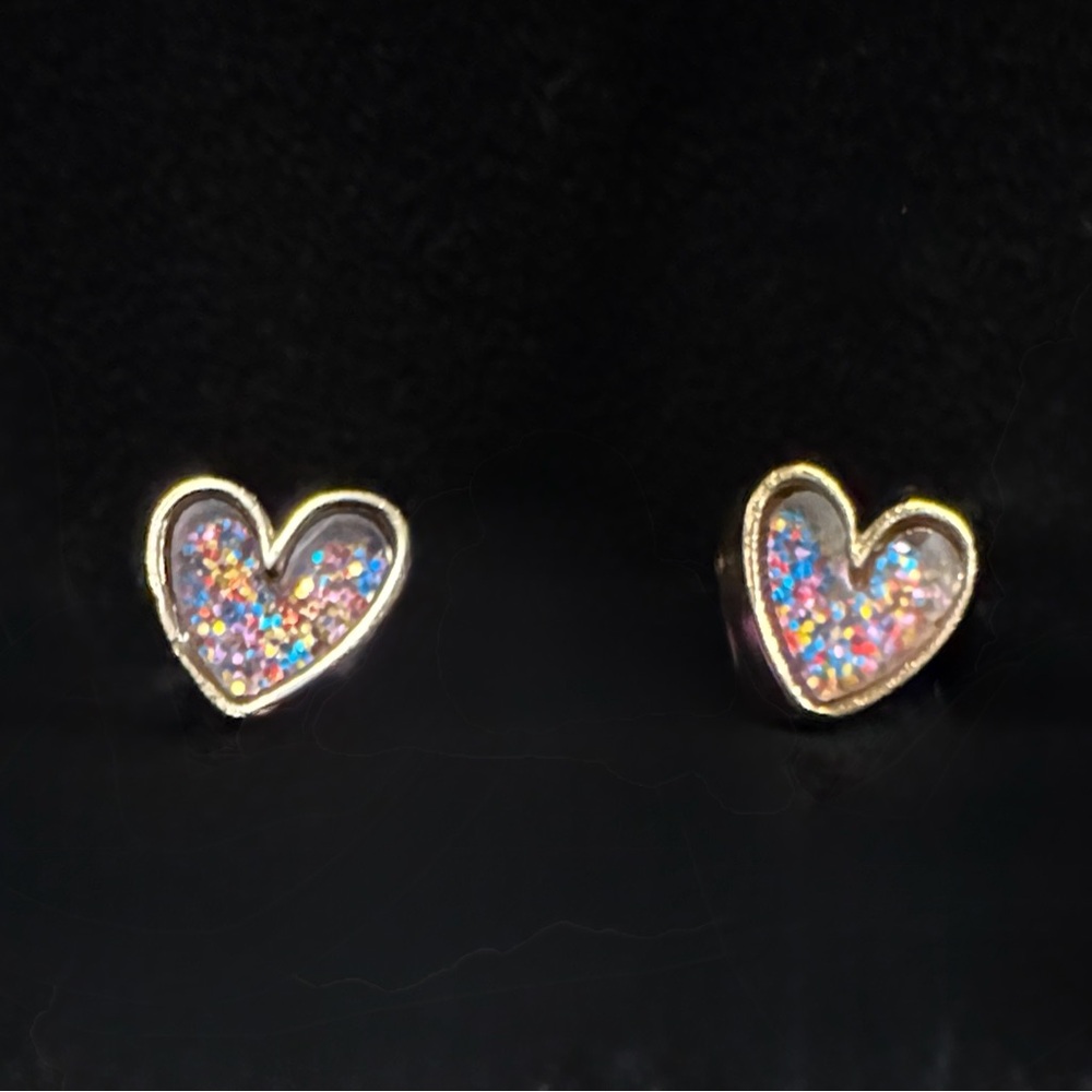 Heart Shaped Gold Toned Mukticolor Glitter Earrings | Sparkle Festival Jewelry